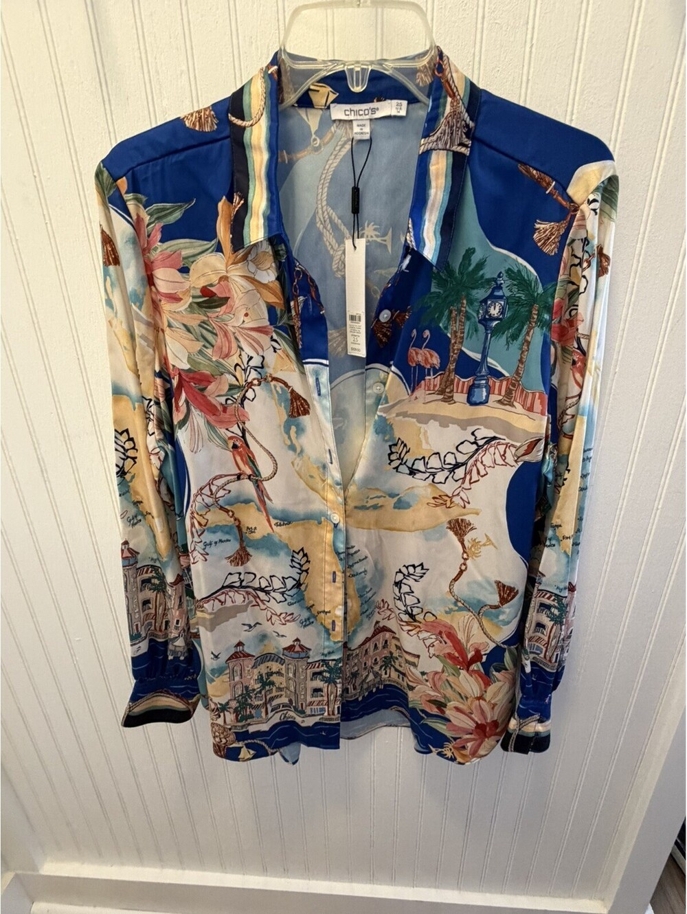 Chico’s New Button Up Print Shirt Long Sleeve Size XL
